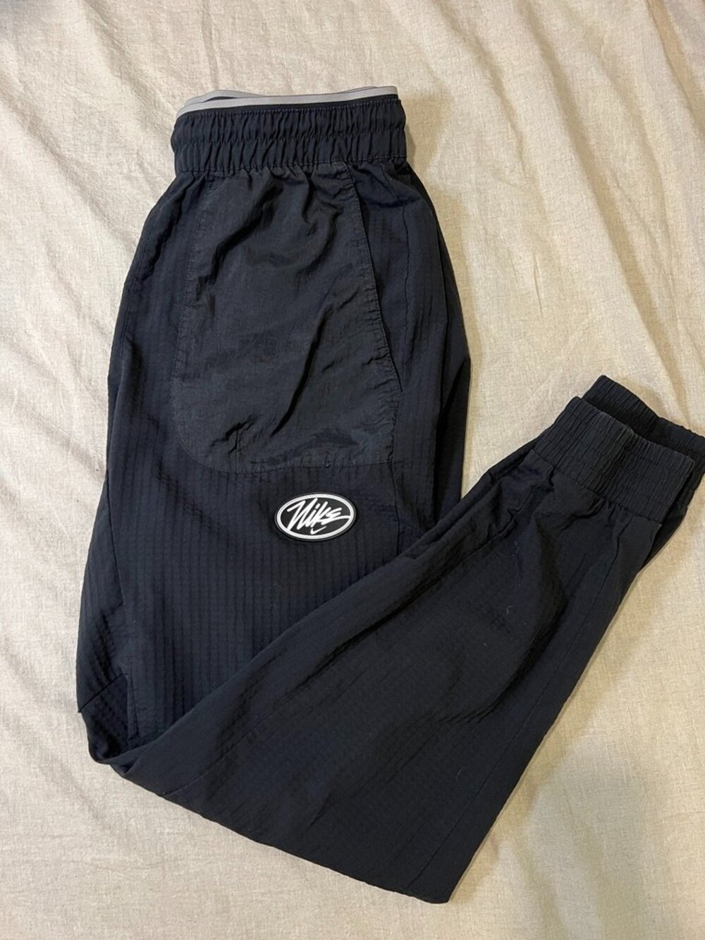 Nike Dri-FIT Track Pants Mens S Black Baggy Y2K Skate Techwear Retro Logo Street